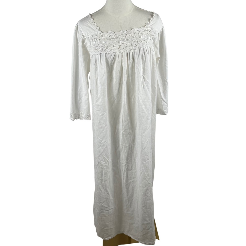 Vintage Oscar de la Renta Neiman‎ Marcus Nightgown M Cotton Lace Victorian READ